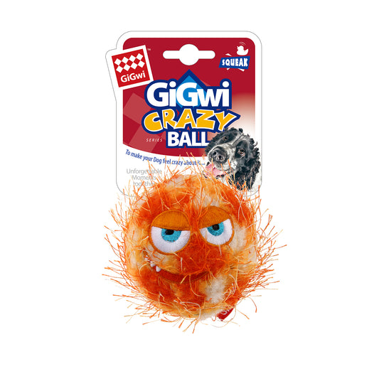 Hundespielzeug Crazy Ball aus Plüsch und Gummi, mit Quietscher, Hundeball / Spielball, orange