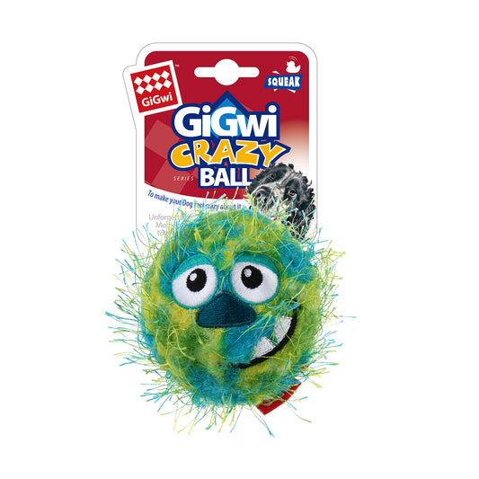 Hundespielzeug Crazy Ball aus Plüsch und Gummi, mit Quietscher, Hundeball / Spielball, grün