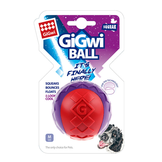 Hundespielzeug Ball mit Quietschelement, Medium, blau / rot