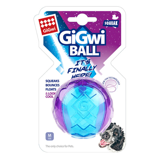 Hundespielzeug Ball mit Quietschelement, Medium, blau / lila
